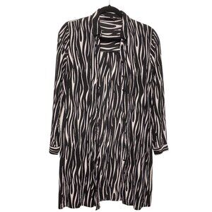 LC Waikiki Black White Zebra Print Long Sleeve Button-Up Shirt Dress 38